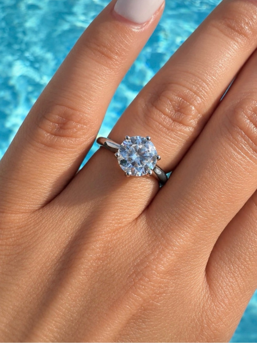 Elegant Solitaire Round-Cut Silver Ring in Clear